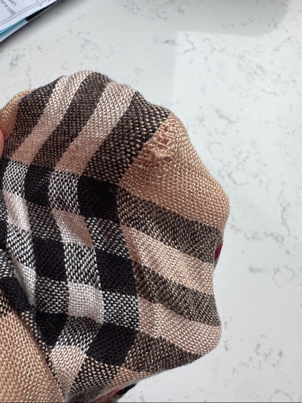 Burberry Beige Plaid Wool-Blend Scarf with Black and Red Trim - Picture 6 of 6